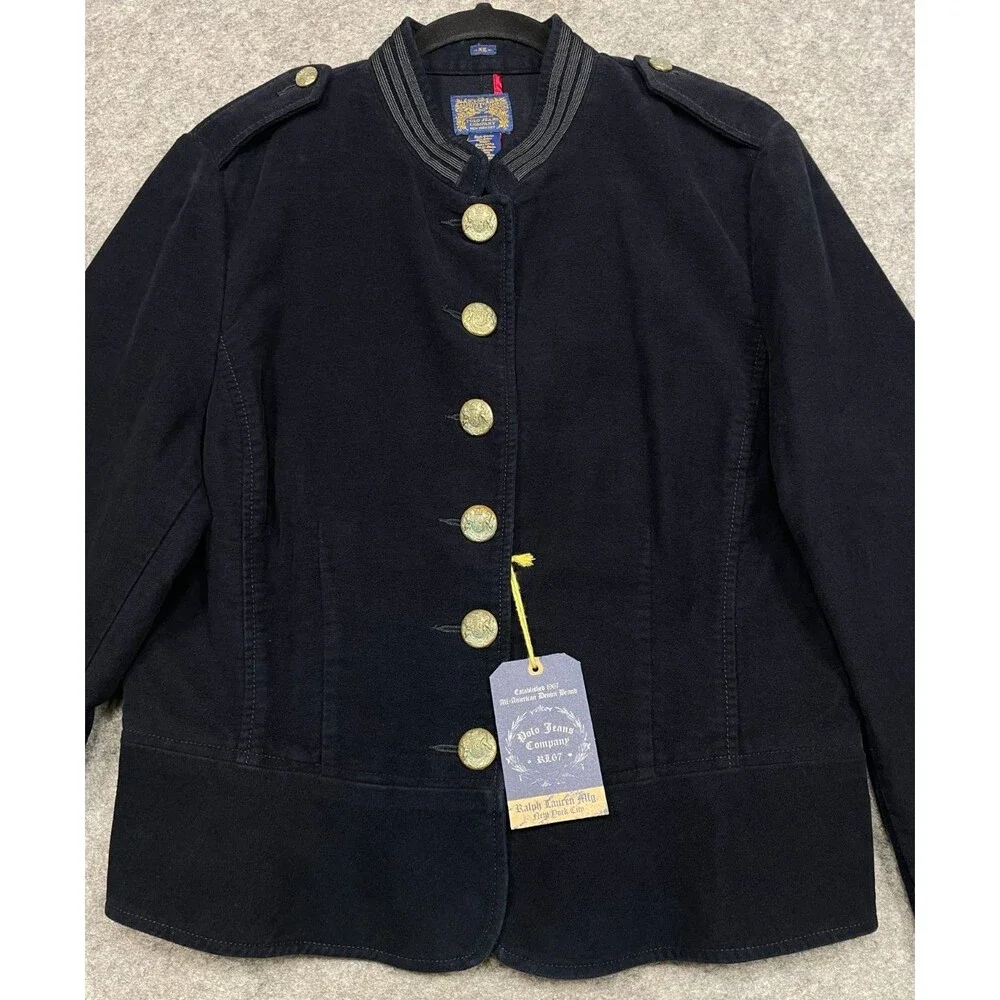Polo Jeans Ralph Lauren Jacket Womens XL Black Military Officer 90s Y2K New